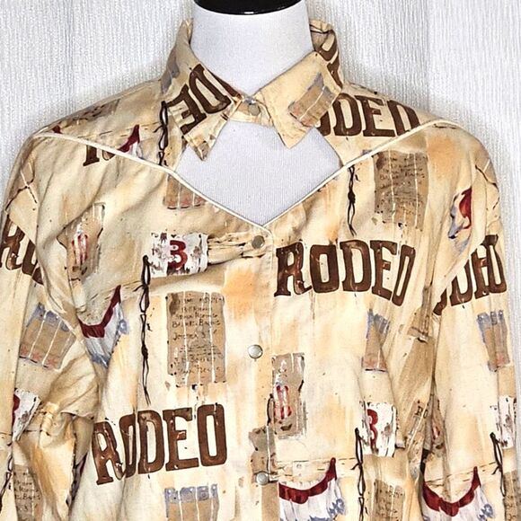 Western Cowboy Patriotic Rodeo Keyhole Neckline Snap Closure Long Sleeve Shirt - Picture 3 of 14